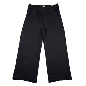 Paige Anessa High Rise Wide Leg Baggy Straight Cropped Jeans Black Size 30 Short